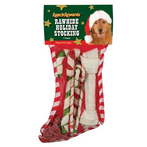 Ranch Rewards Rawhide Holiday Dog Stocking, Large, 7-Pack