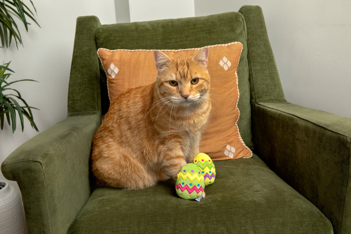 Midlee Easter Egg Cat Toys with Catnip, Plush, Green and Yellow, 2 Pack