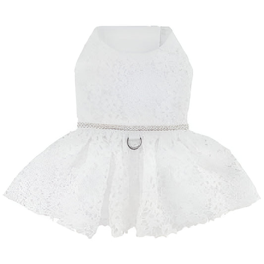 White Lace Dog Wedding Dress with Matching Leash
