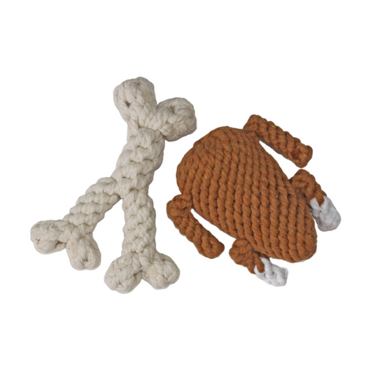 Midlee Thanksgiving Meal Rope Dog Toy Set - Turkey Leg & Wishbone