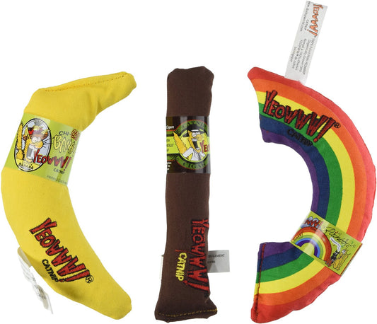 Yeoowww! Catnip Toy Variety Pack - Cigar, Banana, Rainbow - Made in the USA