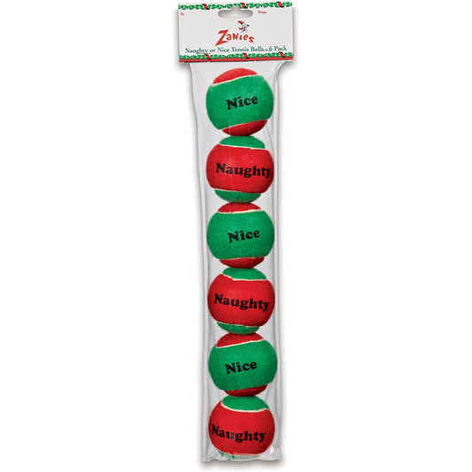 Zanies Naughty or Nice Tennis Dog Toy Balls (Pack of 6)