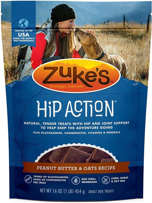 Zukes Hip Action Dog Treats - Peanut Butter & Oats Recipe - 1 lb