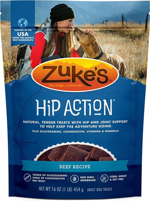 Zukes Hip Action Hip & Joint Supplement Dog Treat - Roasted Beef Recipe- DS (1 lb)