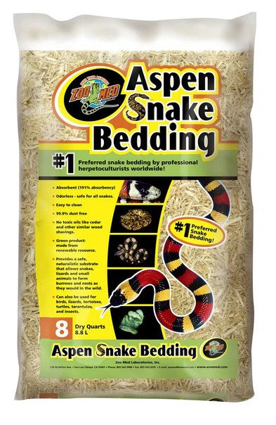 Zoo Med Aspen Snake Bedding Odorless and Safe for Snakes, Lizards, Turtles, Birds, Small Pets and Insects - 8 Quarts