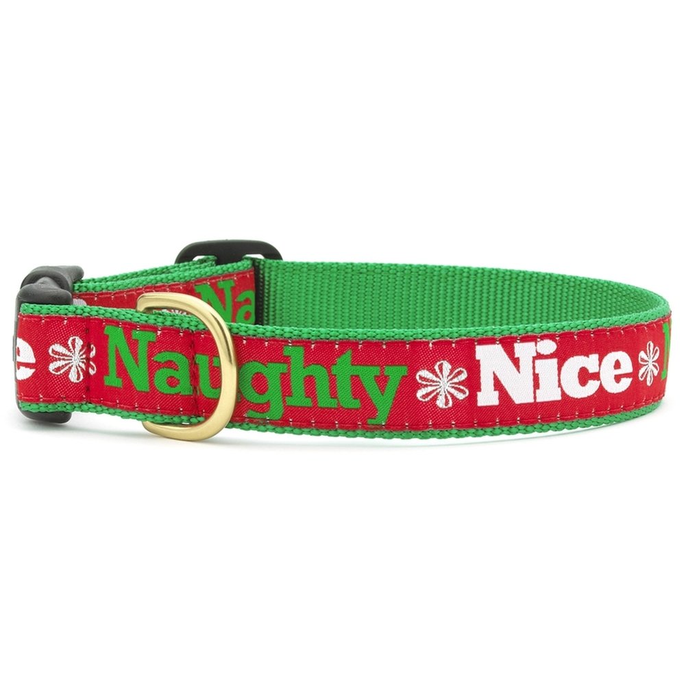 Up Country Naughty and Nice Holiday Dog Collar Large (15-21”); Wide 1”