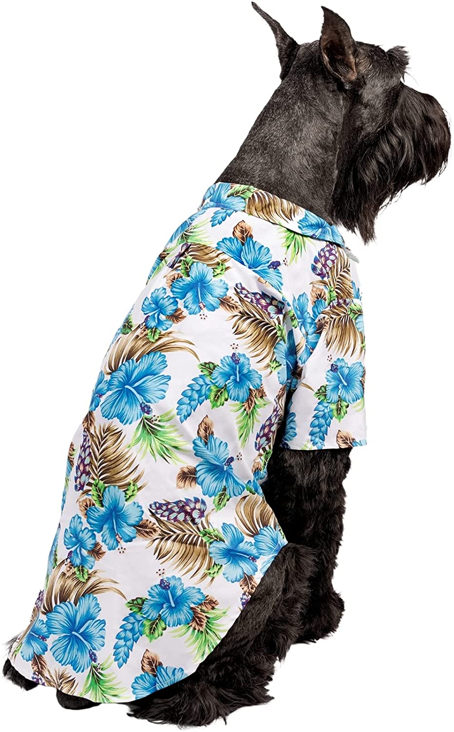 Midlee Blue Hibiscus Hawaiian Dog Shirt Medium