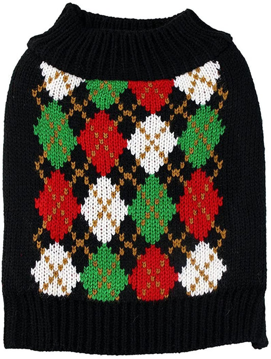 Midlee Christmas Argyle Dog Sweater