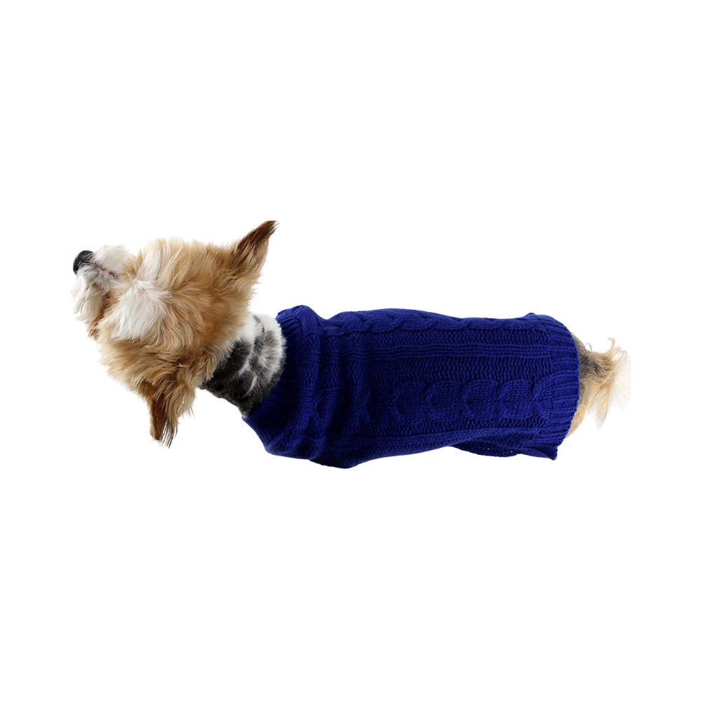 Midlee Cable Knit Dog Sweater -Navy