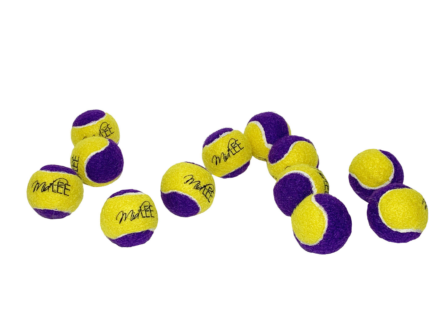 Midlee Squeaky Small Tennis Ball for Dogs 1.5"- Pack of 12 (Yellow/Purple)