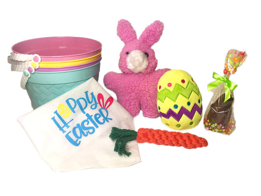 Midlee Dog Easter Basket Gift Set: Plush Easter Egg, Rope Carrot, Plush Rabbit, Hoppy Easter Bandana, Bag of Treats