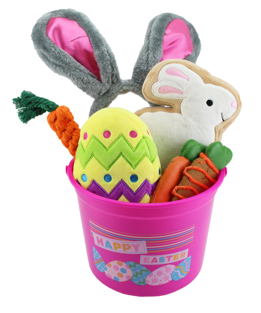 Midlee Dog Easter Basket Gift Set: Plush Easter Egg, Rope Carrot, Plush Rabbit, Hoppy Easter Bandana, Bag of Treats